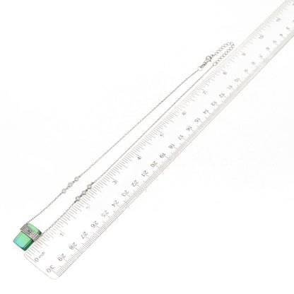 925 Sterling Silver Green & White C Z Cable Chain Necklace 16-18"