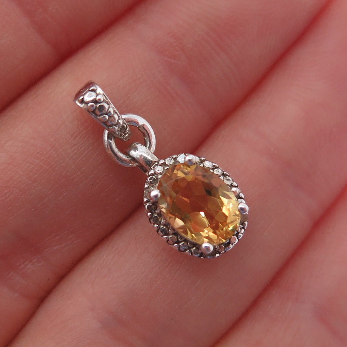 SAI 925 Sterling Silver Real Diamond Accent & Citrine Mini Charm Pendant