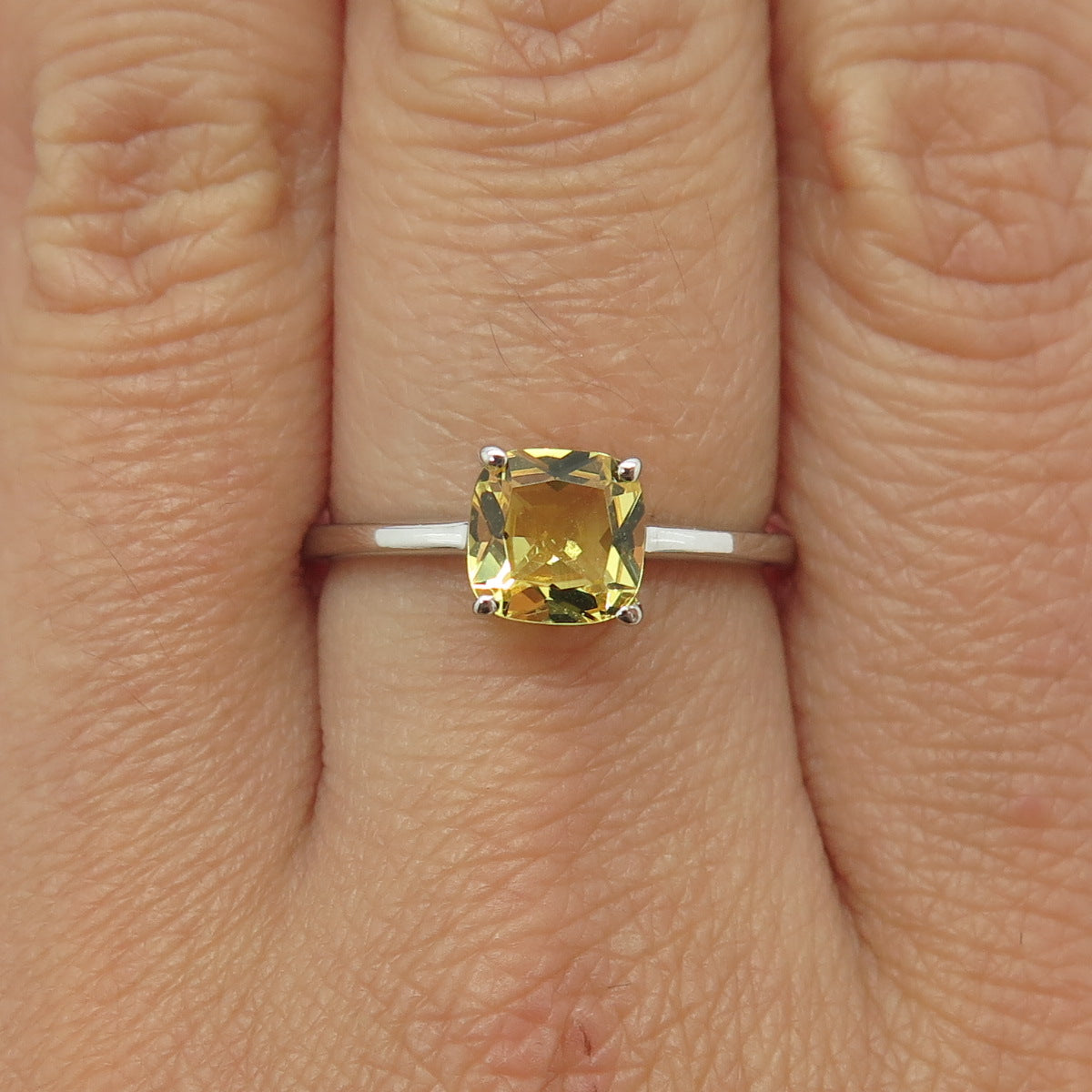 DAZZLERS 925 Sterling Silver Real Cushion-Cut Citrine Ring Size 8