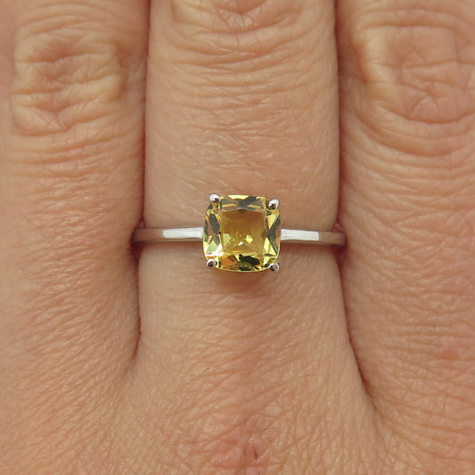 DAZZLERS 925 Sterling Silver Real Cushion-Cut Citrine Ring Size 8