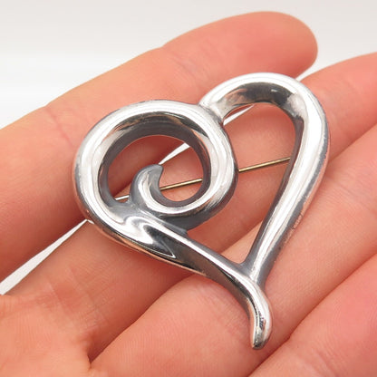 925 Sterling Silver Vintage Sunstone Imports Open Heart Pin Brooch