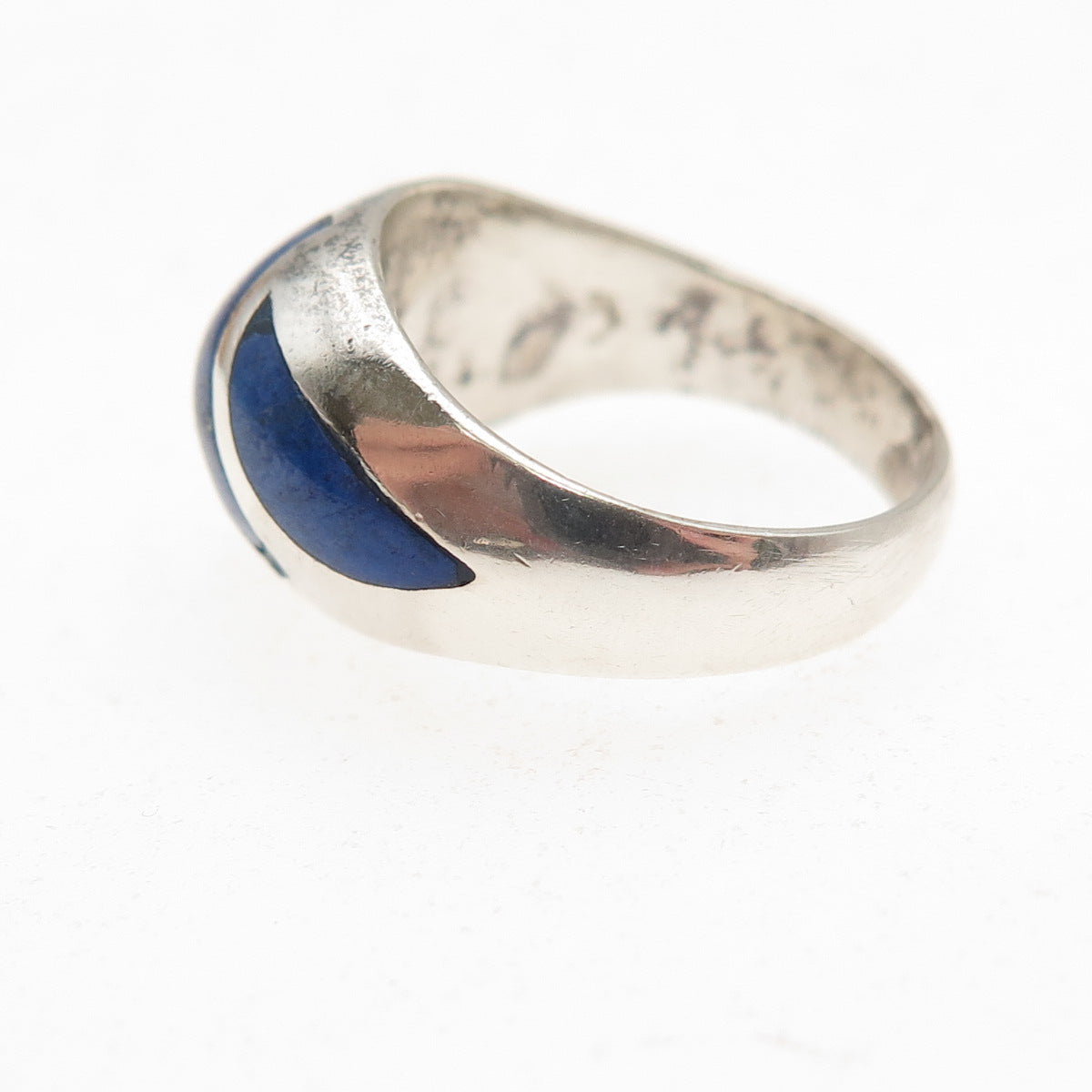 925 Sterling Silver Vintage Real Lapis Oxidized Dome Ring Size 4.5