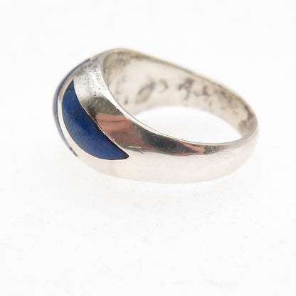 925 Sterling Silver Vintage Real Lapis Oxidized Dome Ring Size 4.5