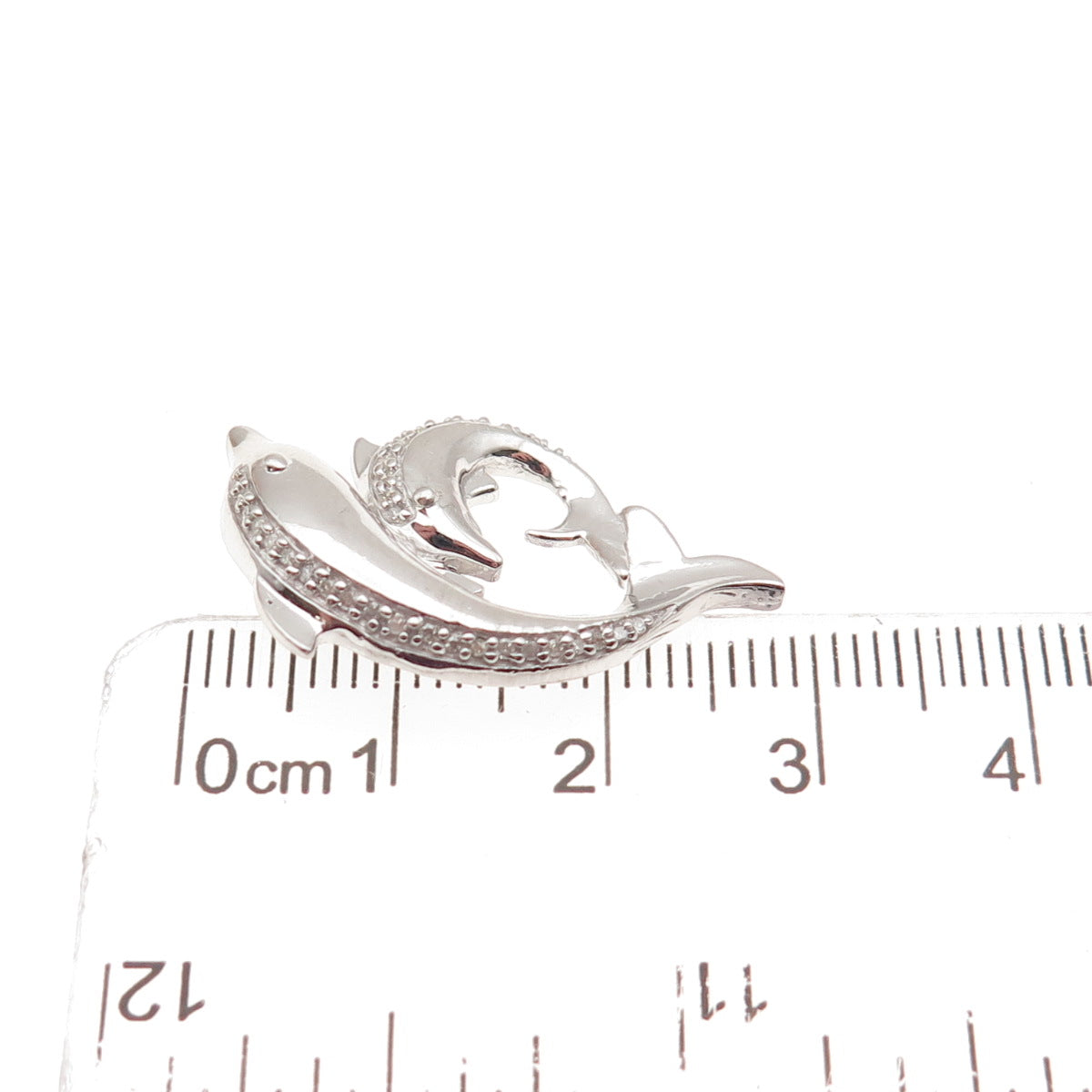 925 Sterling Silver Real Diamond Mom & Child Dolphin Slide Charm Pendant