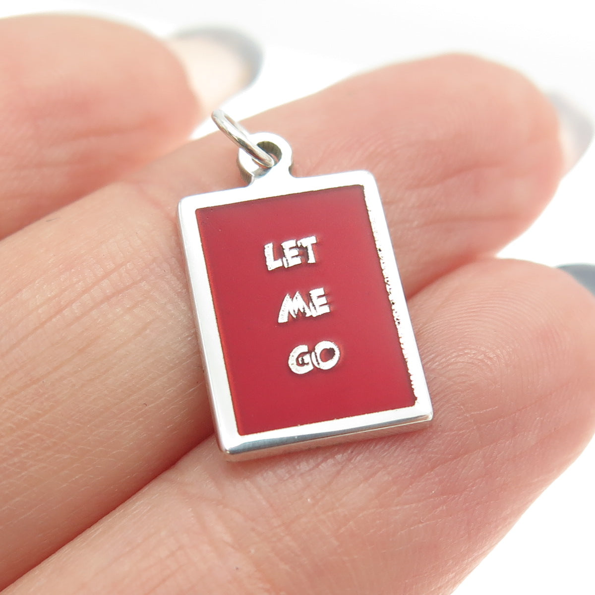 925 Sterling Silver Red Enamel "Let Me Go" Minimalist Charm Pendant