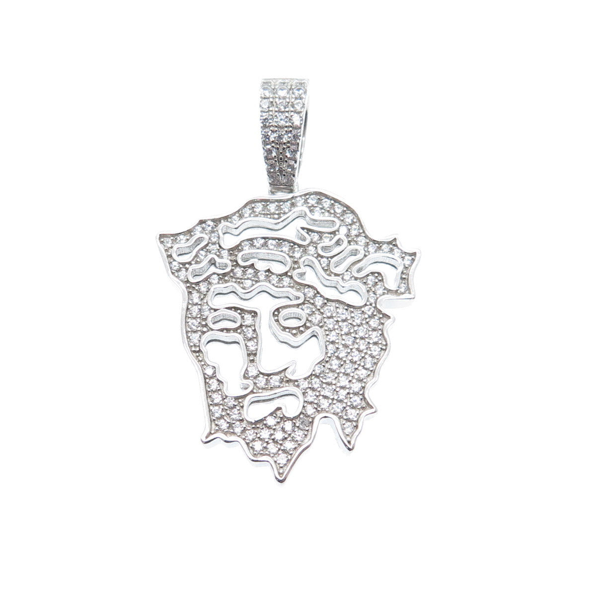 DESIGNS BY YAGI 925 Sterling Silver Round-Cut C Z Sparkle Jesus Charm Pendant