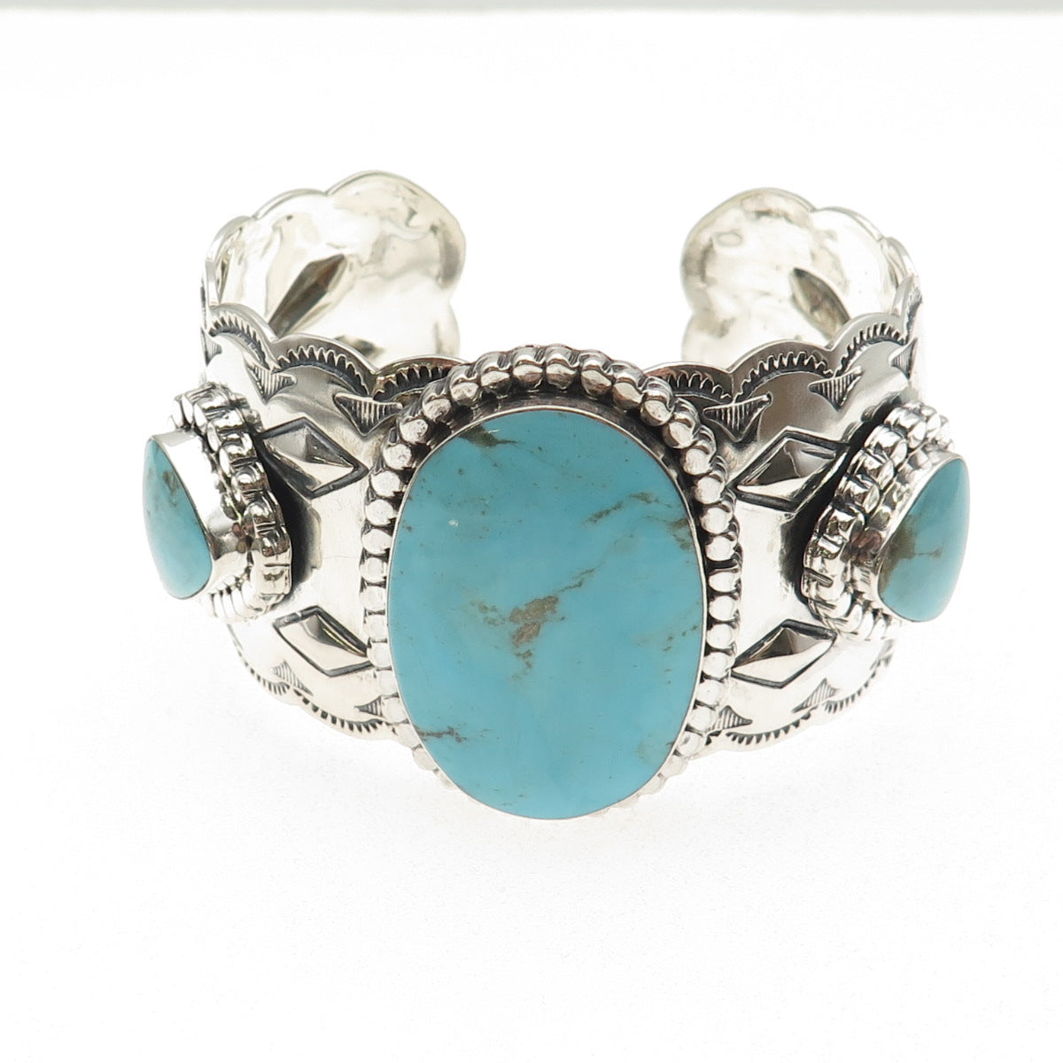 Running Bear Old Pawn 925 Sterling Vintage Turquoise Heavy 79.9g Bracelet 6.5"
