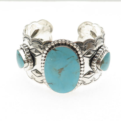 Running Bear Old Pawn 925 Sterling Vintage Turquoise Heavy 79.9g Bracelet 6.5"