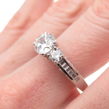 925 Sterling Silver Round & Emerald-Cut C Z Engagement Ring Size 8