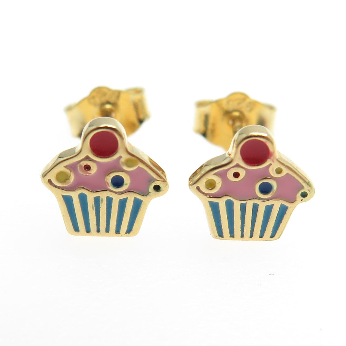 925 Sterling Silver Gold Plated Enamel Cupcake Stud Earrings