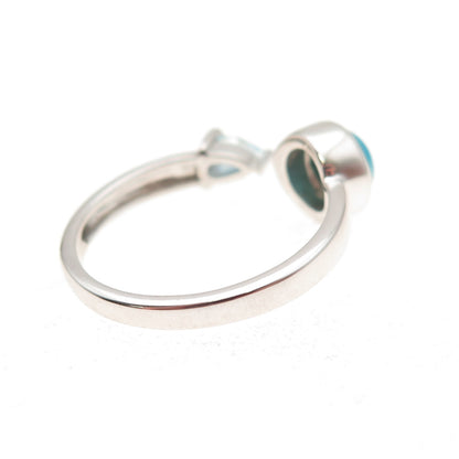 925 Sterling Silver Real Turquoise & Blue Topaz Adjustable Ring Size 8.25