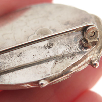 925 Sterling Silver Vintage Real MOP Modernist Oxidized Pin Brooch / Pendant