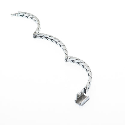 925 Sterling Silver Vintage Wheat Link Oxidized Bangle Bracelet 7.25"