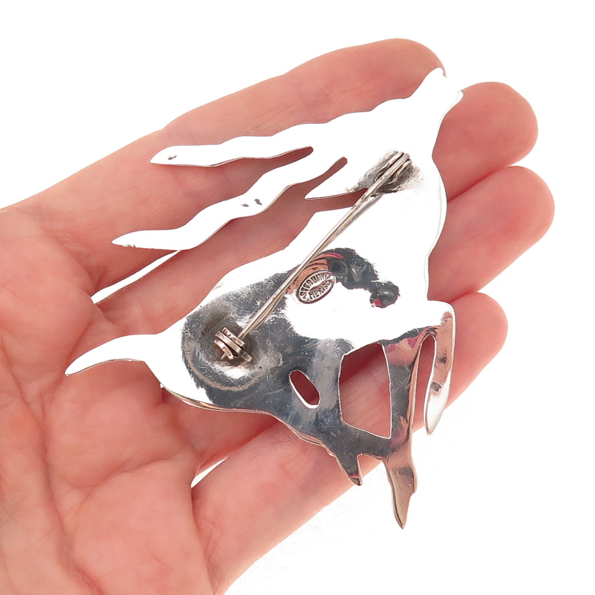 925 Sterling Silver Vintage Mexico Real Turquoise Gazelle Oxidized Pin Brooch