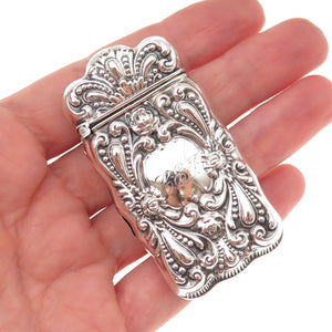 925 Sterling Silver Antique Art Deco Engraved Mono Repousse Vesta Match Case