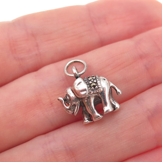 Select Jewelry 925 Sterling Silver Vintage Real Marcasite Elephant Charm Pendant