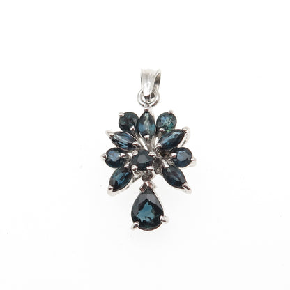 925 Sterling Silver Vintage Real Multi-Cut Sapphire Cluster Charm Pendant