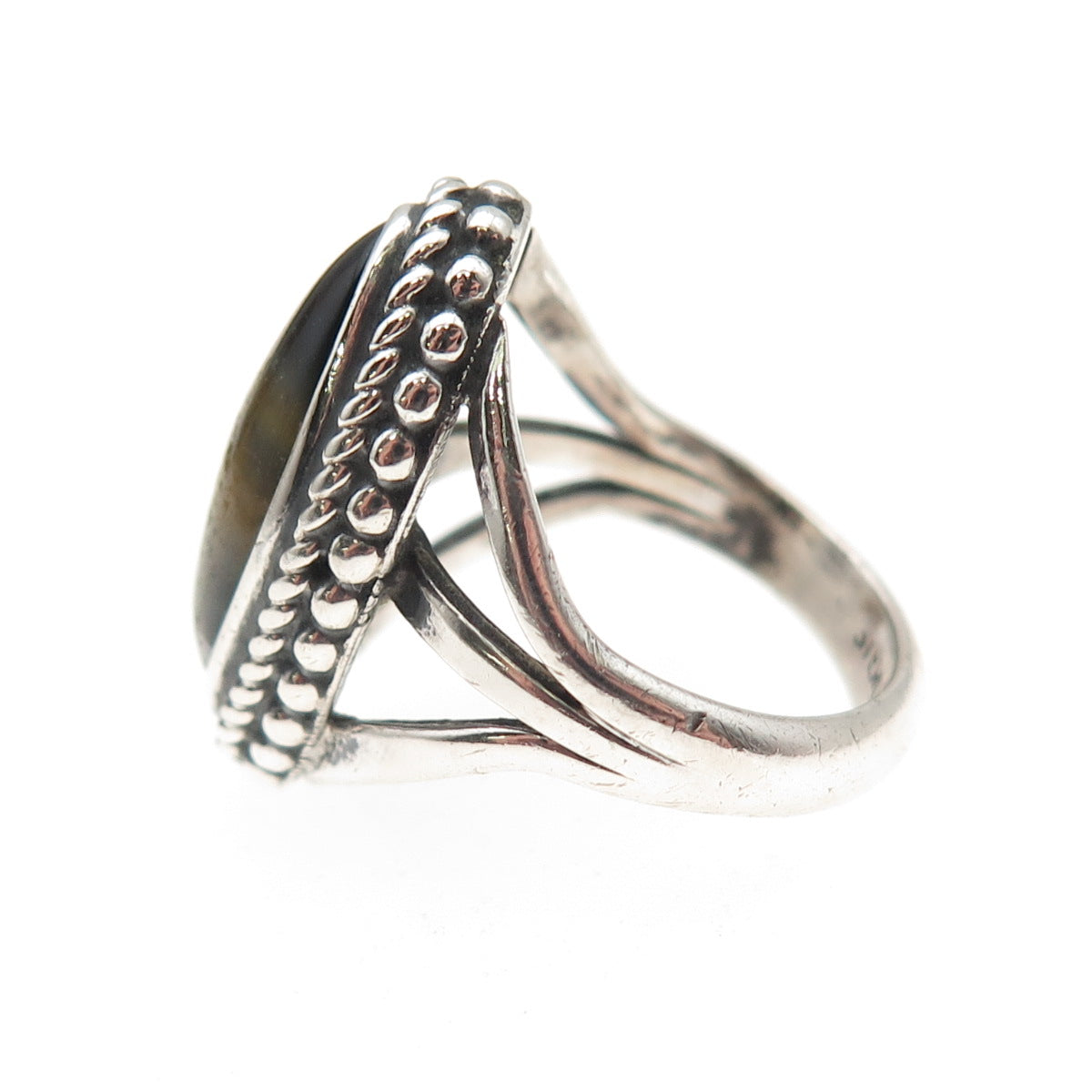Old Pawn Sterling Silver Vintage Southwestern Tiger Eye Tribal Ring Size 4.75