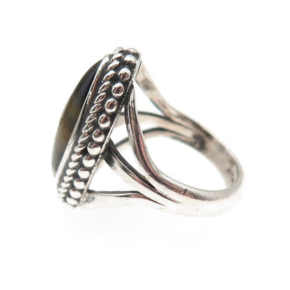 Old Pawn Sterling Silver Vintage Southwestern Tiger Eye Tribal Ring Size 4.75
