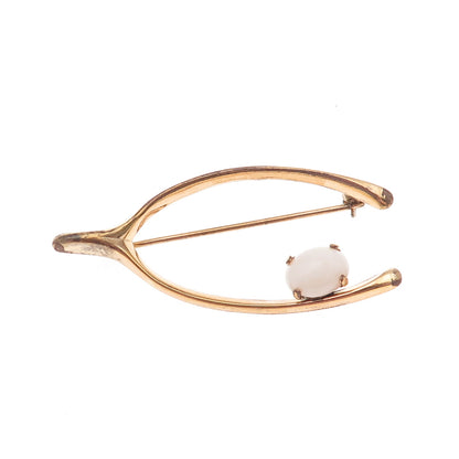 Winard 1/20 12K Gold Filled Antique Art Deco Real Opal Wishbone Pin Brooch