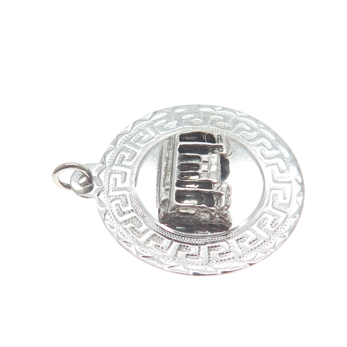 SASCO 925 Sterling Silver Vintage Cable Car Greek Key Round Tag Pendant
