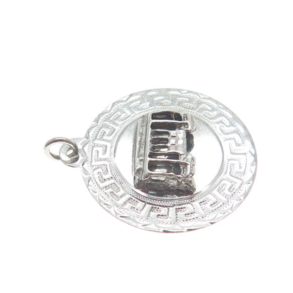 SASCO 925 Sterling Silver Vintage Cable Car Greek Key Round Tag Pendant
