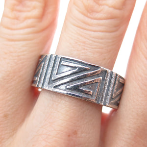 925 Sterling Silver Vintage Tribal Maze Oxidized Band Ring Size 12.5