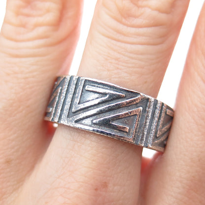 925 Sterling Silver Vintage Tribal Maze Oxidized Band Ring Size 12.5