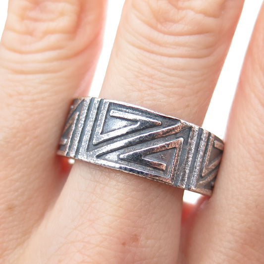 925 Sterling Silver Vintage Tribal Maze Oxidized Band Ring Size 12.5