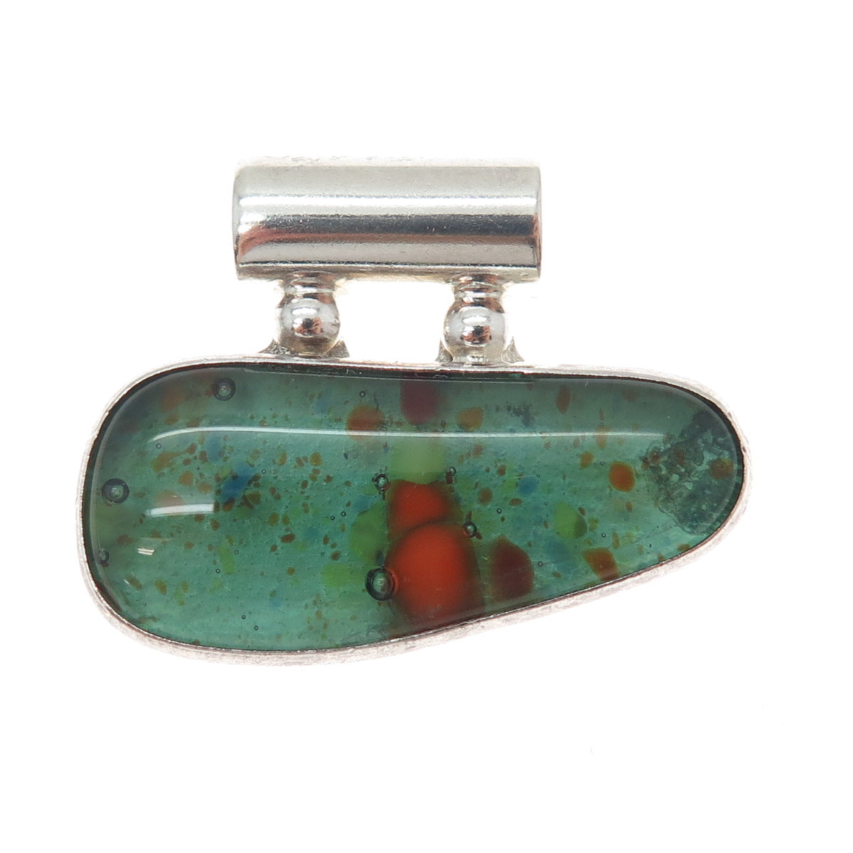 925 Sterling Silver Vintage Mexico Murano Glass Modernist Slide Charm Pendant