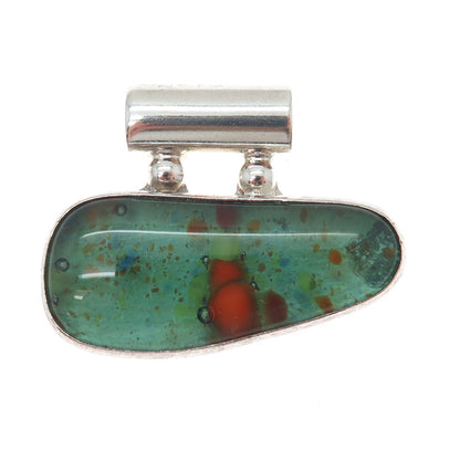 925 Sterling Silver Vintage Mexico Murano Glass Modernist Slide Charm Pendant