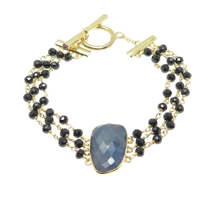 DSMK 925 Sterling Gold Plated Sapphire Black Spinel Amethyst Ball Bracelet 6.75"