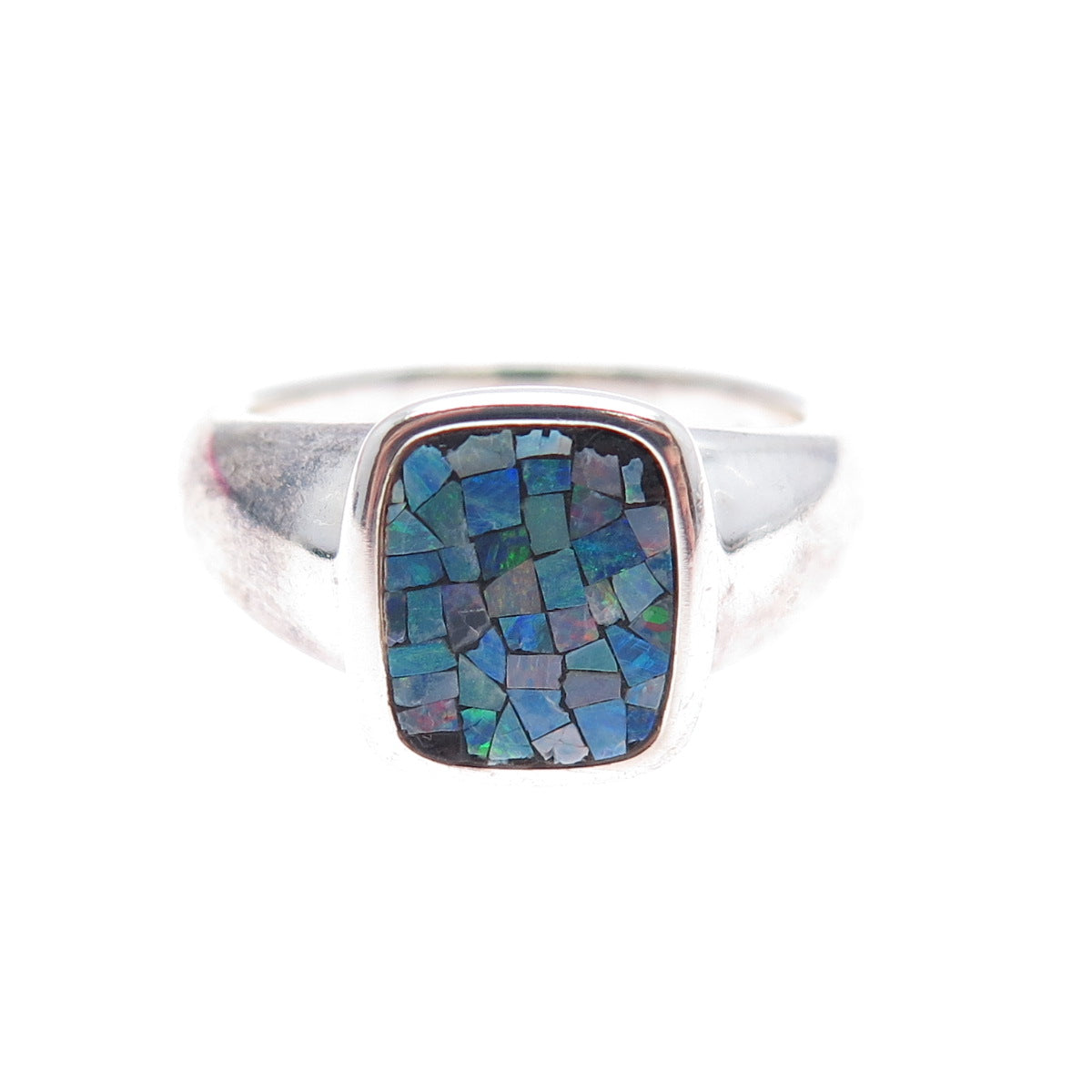 MICHELLE ALBALA 925 Sterling Silver Vintage Real Opal Inlay Ring Size 8