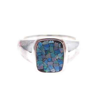 MICHELLE ALBALA 925 Sterling Silver Vintage Real Opal Inlay Ring Size 8