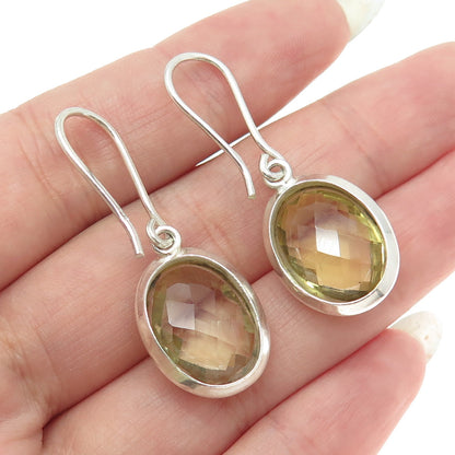 925 Sterling Silver Vintage Real Oval-Cut Citrine Dangling Earrings