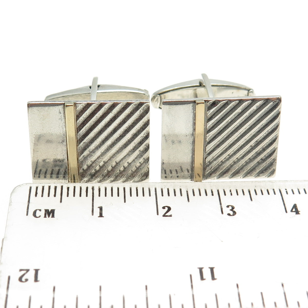 LEM 14K Yellow Gold & 925 Sterling Silver Vintage Modernist Cufflinks