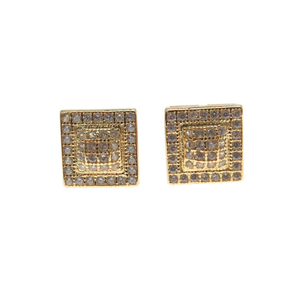 925 Sterling Silver Gold Plated Round-Cut C Z Stud Earrings