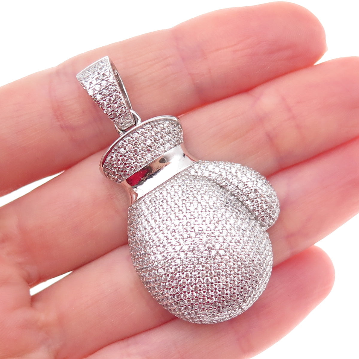 925 Sterling Silver Round-Cut C Z Boxing Glove Pendant