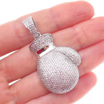 925 Sterling Silver Round-Cut C Z Boxing Glove Pendant