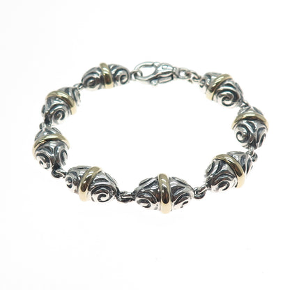 ZINA 14K Gold 925 Sterling Silver Vintage Modernist Spiral Beads Bracelet 7.25"