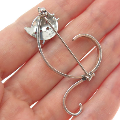 BEAU 925 Sterling Silver Vintage Modernist Cat Oxidized Pin Brooch
