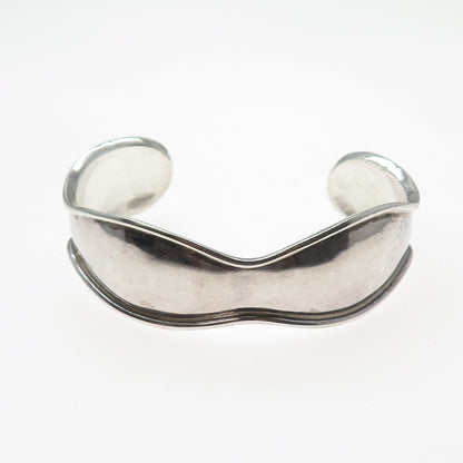 925 Sterling Silver Vintage Mexico Modernist Wavy Adjustable Cuff Bracelet 7"