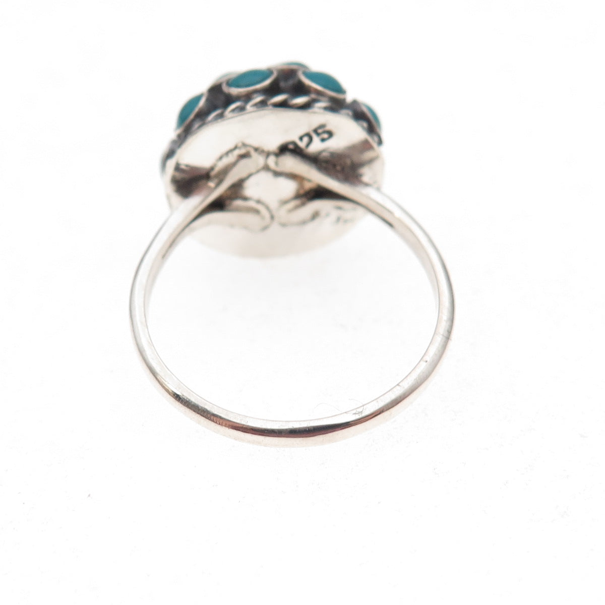 925 Sterling Silver Vintage Mexico Real Turquoise Beaded Dome Ring Size 7.25
