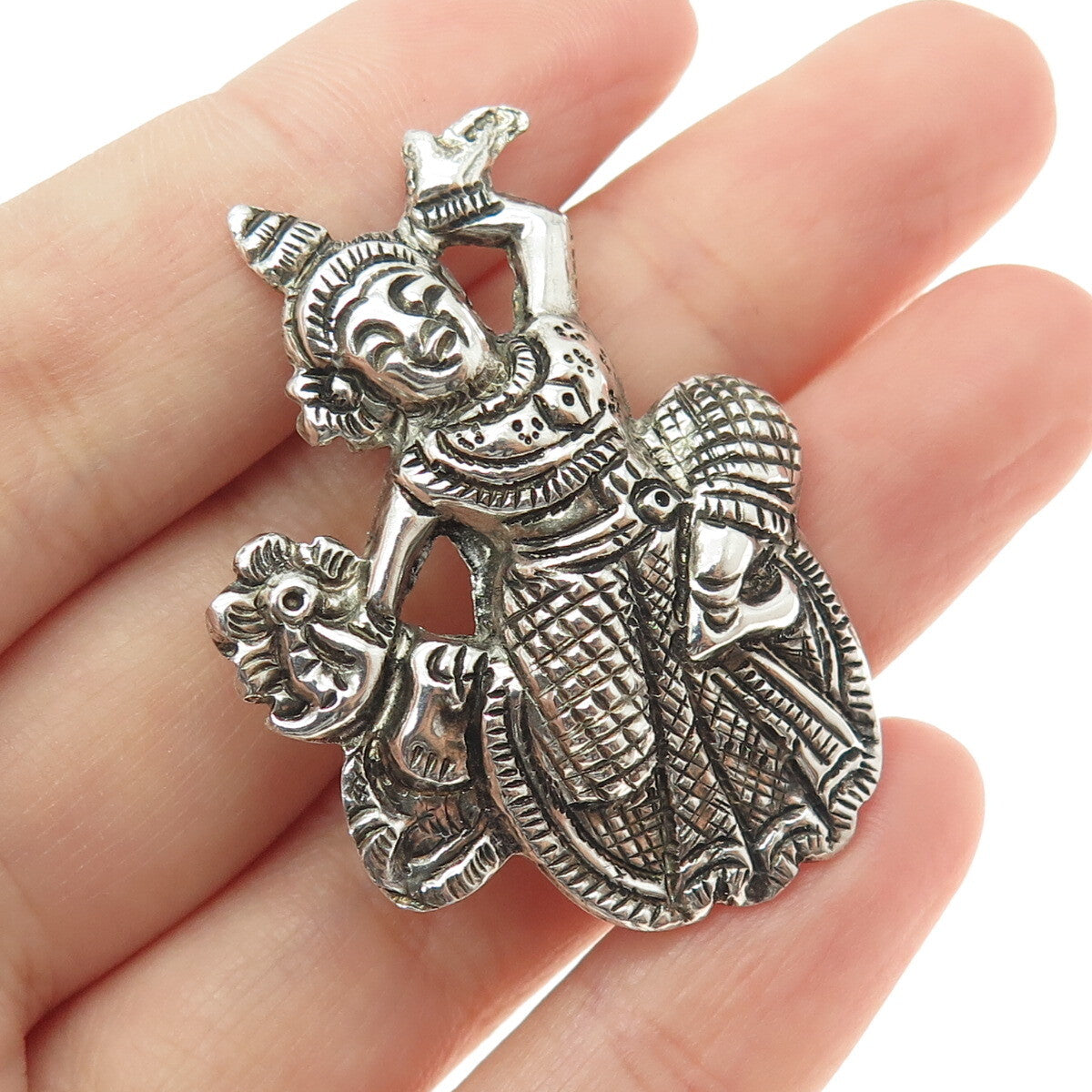 925 Sterling Silver Vintage Niello Hindu Goddess Pin Brooch