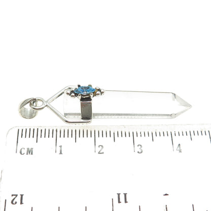 925 Sterling Silver Vintage Clear Glass & Blue Rhinestone Amulet Pendant