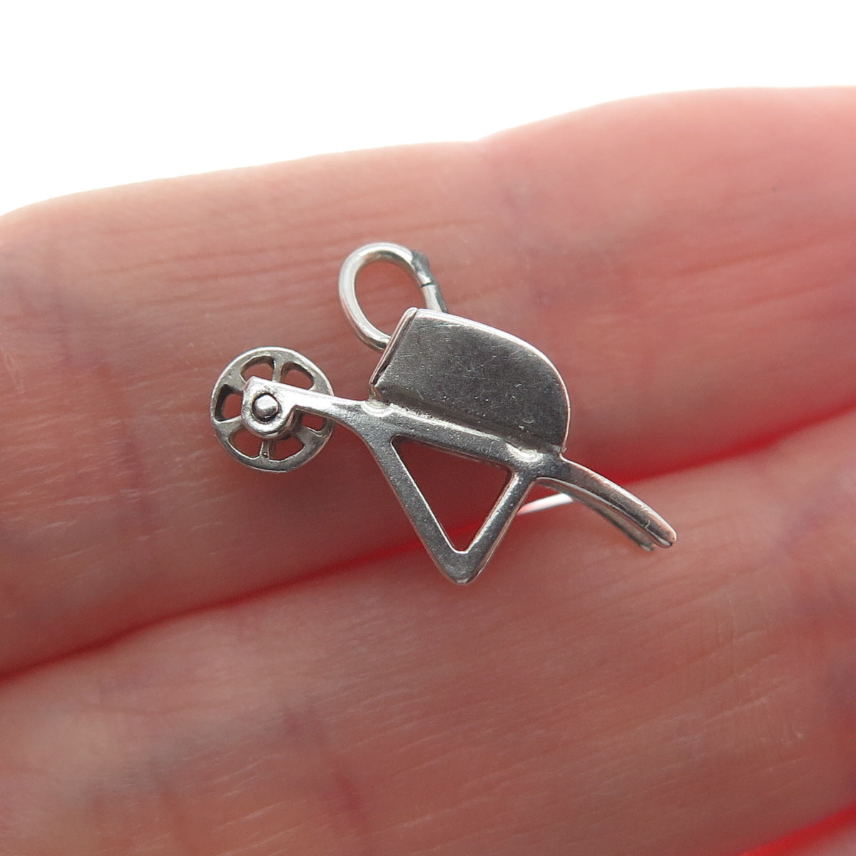 925 Sterling Silver Antique Wheelbarrow Gardening Minimalist 3D Charm Pendant