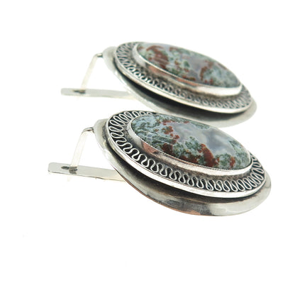 925 Sterling Silver Vintage Portugal Crazy Lace Agate Gem Eternal Curve Earrings