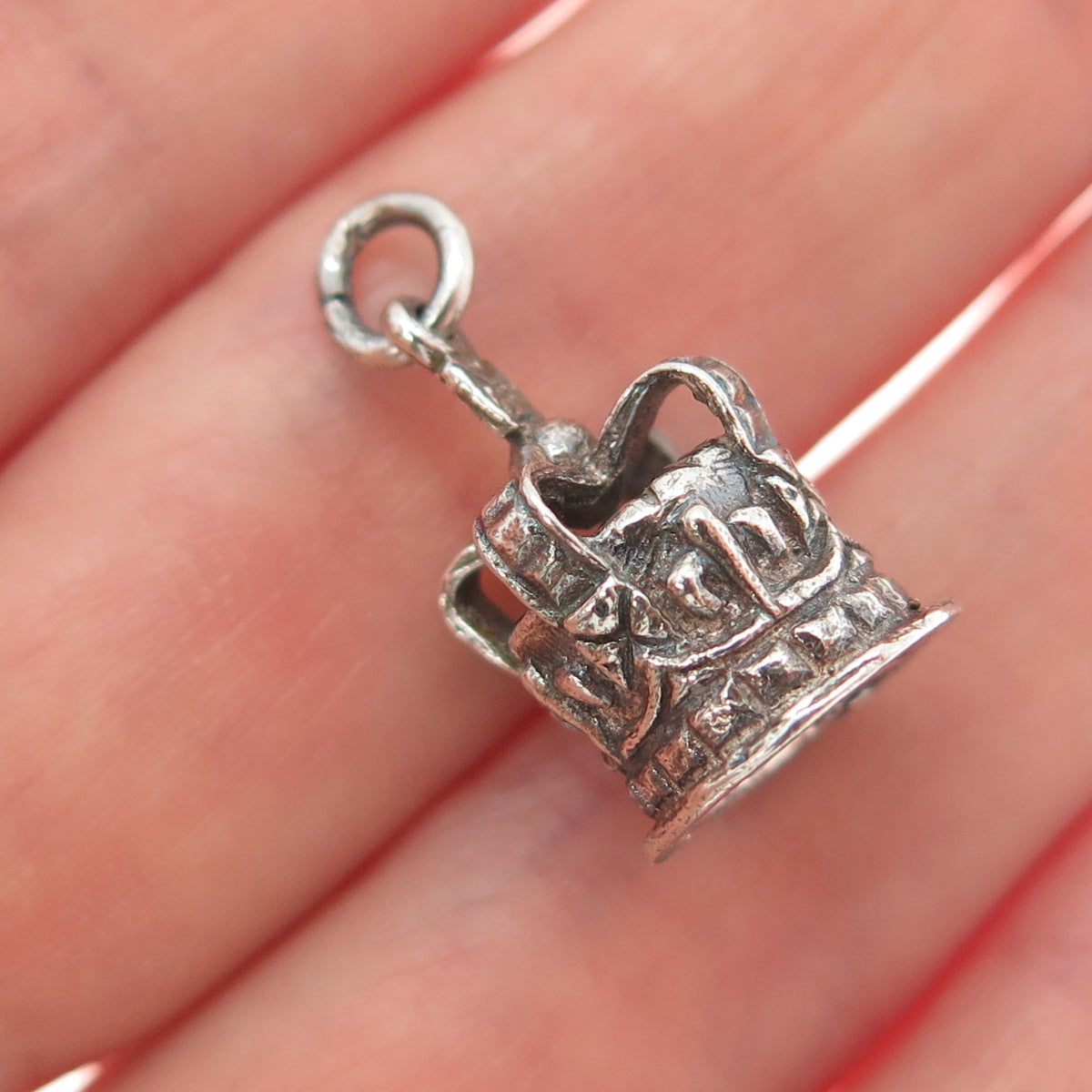 925 Sterling Silver Vintage Royal Crown Fleur de Lis Oxidized 3D Charm Pendant