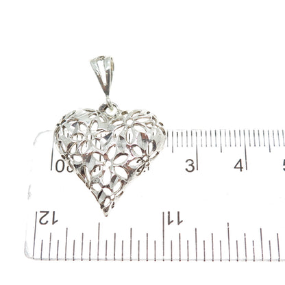 925 Sterling Silver Vintage Flower Heart Charm Pendant