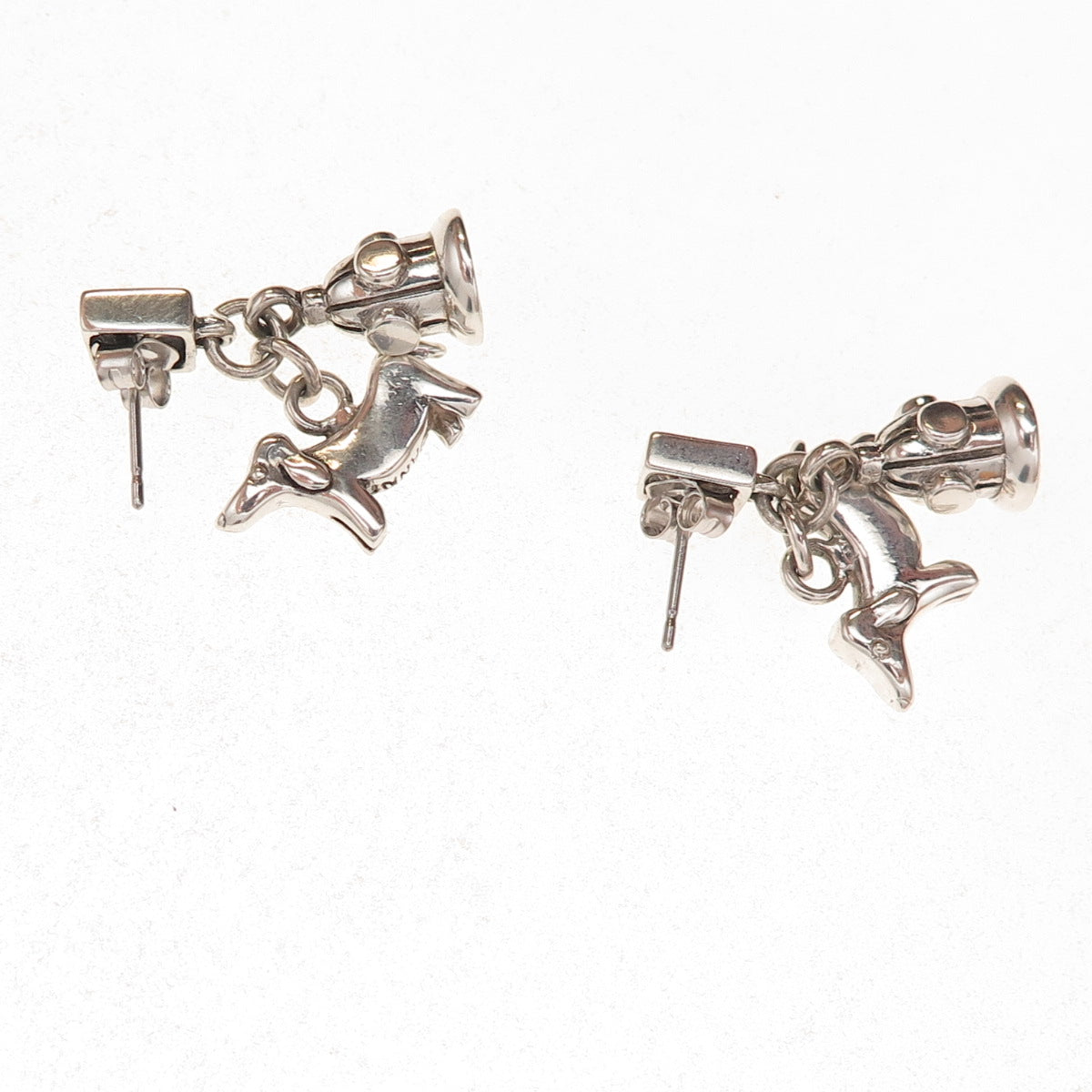 Anne 925 Sterling Silver Vintage Dachshund & Fire Hydrant Dangle Earrings